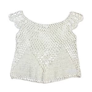 Crochet Off Shoulder Top Boho Fairy Cottage Knit Festival Beach Cover Up Women M